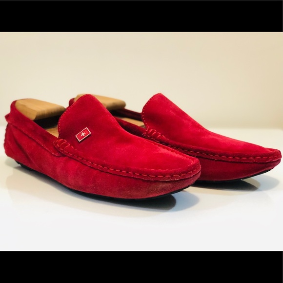 Red Suede Driving Shoes (Loafers) - Picture 1 of 7
